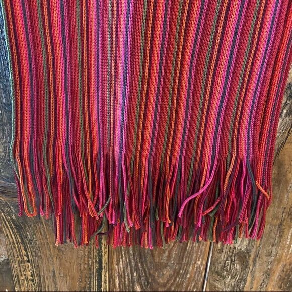 Colorful Pink Red Green Purple Cotton 80” Stretch Fringe BOHO Ski Scarf Wrap - Picture 4 of 7